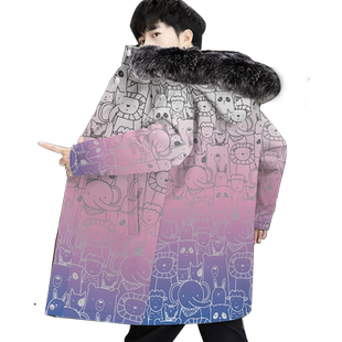 渐变羽绒服外套男可拆卸内胆三合一棉服中长款防寒保暖连帽面包服