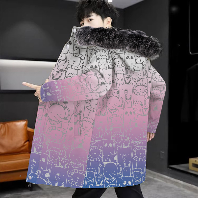 渐变羽绒服外套男可拆卸内胆三合一棉服中长款防寒保暖连帽面包服