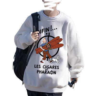 丁丁历险记卫衣男tintin丁丁的冒险动漫周边圆领长袖T恤大码外套