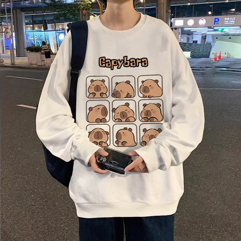 圆领卫衣外套男卡皮巴拉卡通水豚君cos服长袖T恤oversize休闲上衣