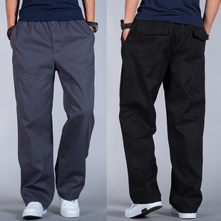 秋冬宽松休闲裤男加大号多袋工装裤阔腿粗胖人长裤加大码肥裤子潮