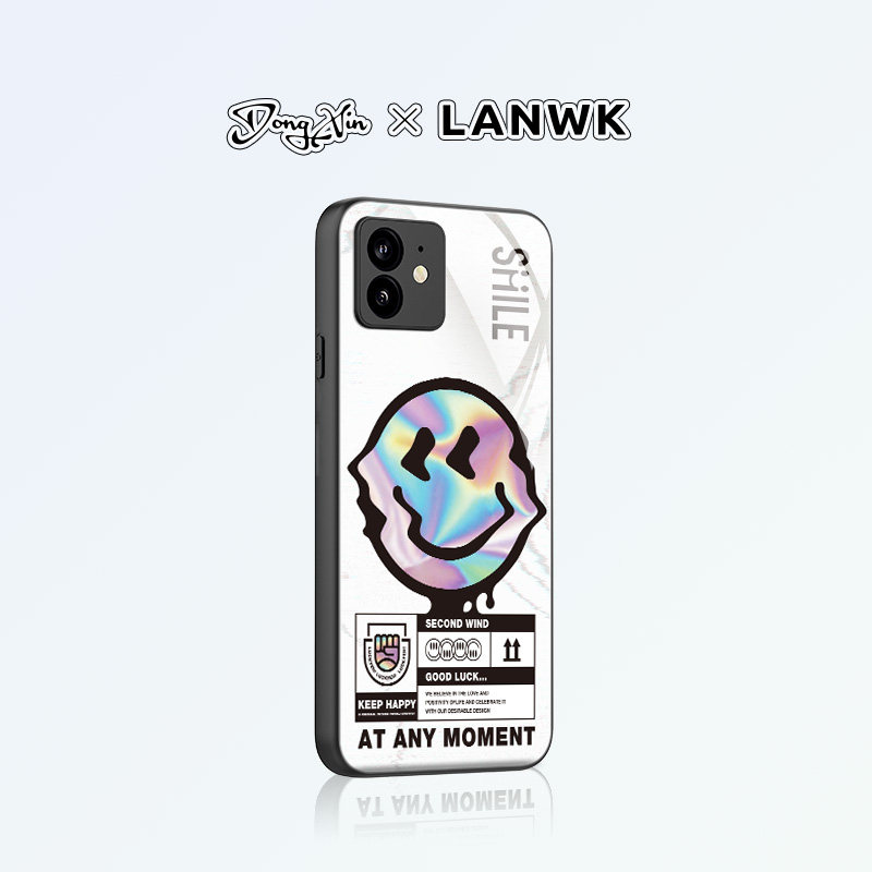 LANWK适用iPhone13/12promax手机壳新款个性玻璃11pro创意mini高级感苹果7plus防摔全包8p强颜欢笑se保护外壳