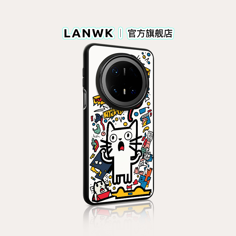 「迷惑猫」LANWK适用华为Mate70pro高档手机壳女硅胶新款mate60高级感外壳华为pura70可爱卡通防摔保护套