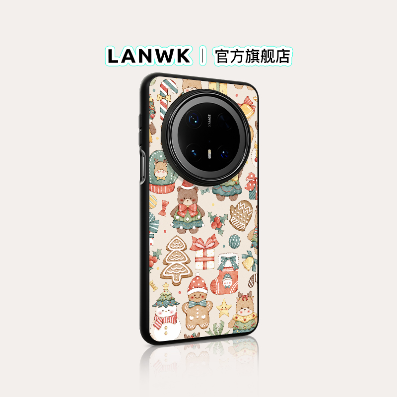 「圣诞快乐」LANWK适用于华为Mate70/60pro+手机壳女新款玻璃高档高级感壳可爱好看原创女式创意防摔保护套