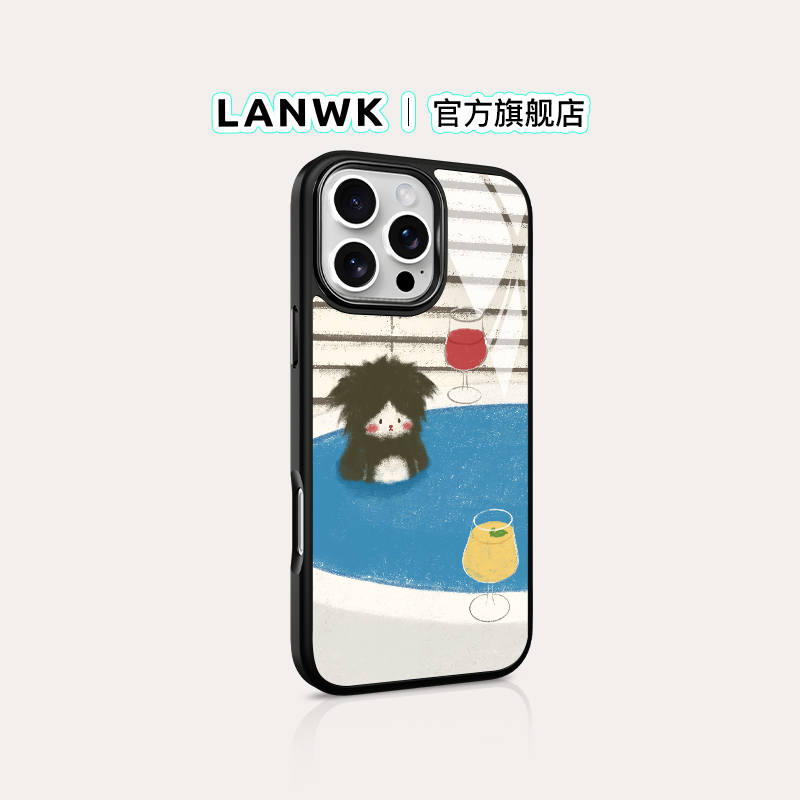 【泡澡】 LANWK适用苹果16/15promax好看高档可爱女生手机壳iPhone14plus新款玻璃原创12/13手机高级感保护套