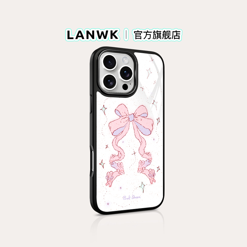 「梦幻跳跃兔」LANWK适用苹果16/15pro手机壳新款玻璃iPhone14promax卡通可爱女高级苹果13/12plus原创保护套