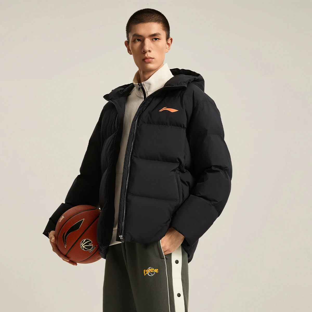 李宁篮球男子连帽保暖外套宽松