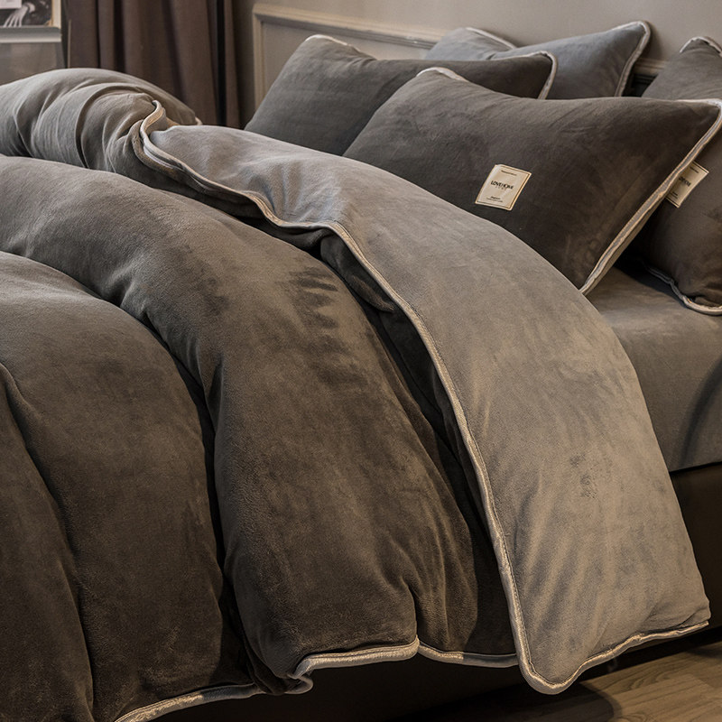 冬季加厚牛奶绒四件套加绒保暖珊瑚绒被套法兰绒床单被罩床上用品