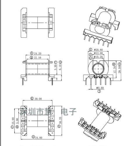 EC2834 ER28高频变压器矮款骨架卧式6+6针排距30mm高度20.5mm
