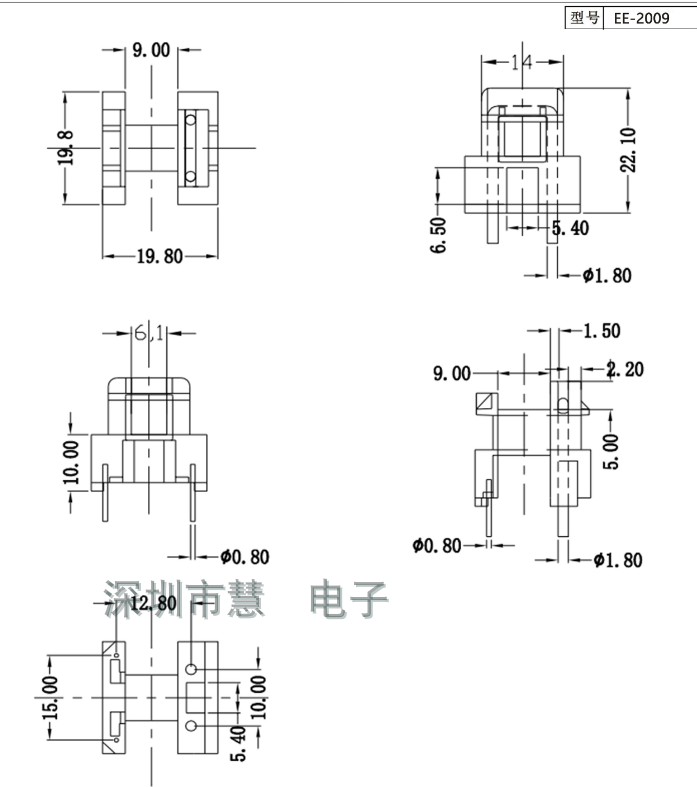EF20高频变压器电木骨架粗细脚卧式2+2针 排距=12.8mm电源材料