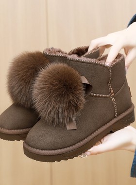毛毛雪地靴女冬一脚蹬2025新款防滑平底舒适棉鞋加绒加厚保暖短靴