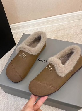 舒适防滑孕妇鞋冬季新款软底加绒豆豆鞋毛毛鞋平底一脚蹬保暖棉鞋