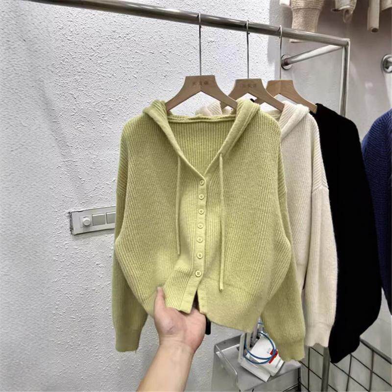 小个子单排扣连帽毛衣外套女春秋2024新款显瘦宽松针织开衫上衣,女装/女士精品,毛针织衫,淘宝优惠券,粉丝福利购,淘宝优惠卷