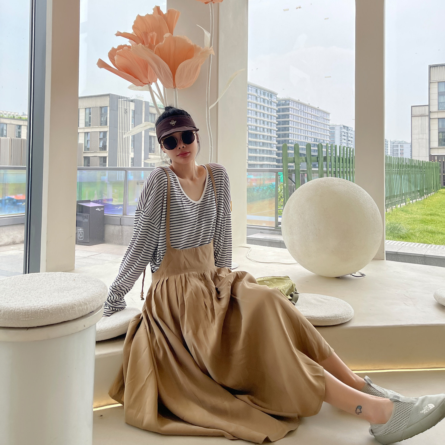 古祖祖 原创铜氨丝卡其色吊带款背带连衣裙不限身材半裙女夏季新