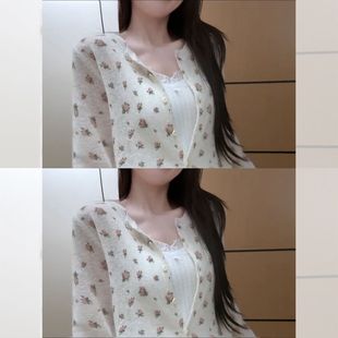 春日ootd穿搭碎花针织开衫外套女早春韩系chic独特漂亮巨好看上衣