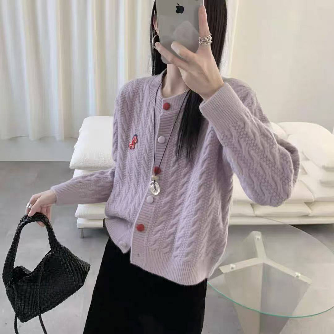 韩系麻花小马开衫毛衣女2025秋季新款休闲宽松显瘦百搭超好看外套