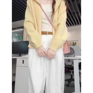 奶fufu黄色连帽毛衣女秋冬季2025新款慵懒内搭针织开衫外套高级感