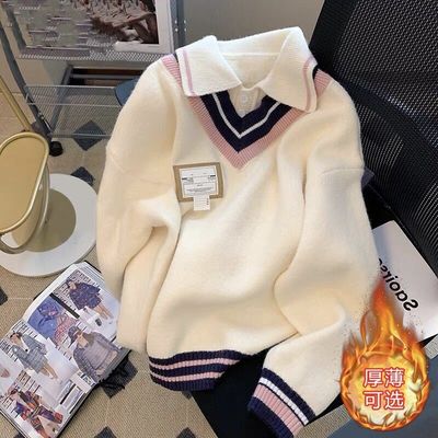 毛针织套头假两件套头拼接