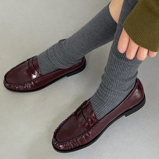 饰与美韩国东大门春季新款单鞋圆头低跟褶皱套脚时尚休闲小皮鞋女