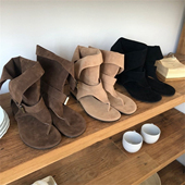 韩国东大门25年夏季 新款 罗马外穿夹趾凉靴女复古皮带扣饰翻边两穿