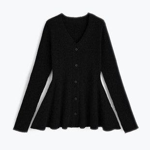 GR甜美百搭修身显瘦小V领长袖针织外套开衫上衣日系女装