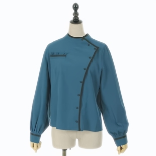 AX优雅百搭新颖侧纽扣厨师衬衫长袖复古微弹性衬衣上衣日系女装