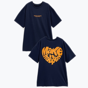 GR男朋友风宽松百搭长款圆领背面爱心印花短袖T恤上衣日系女装