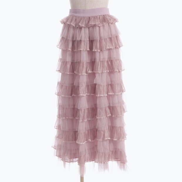 AX甜美百搭松紧腰围层叠蕾丝公主蛋糕长裙日系女装