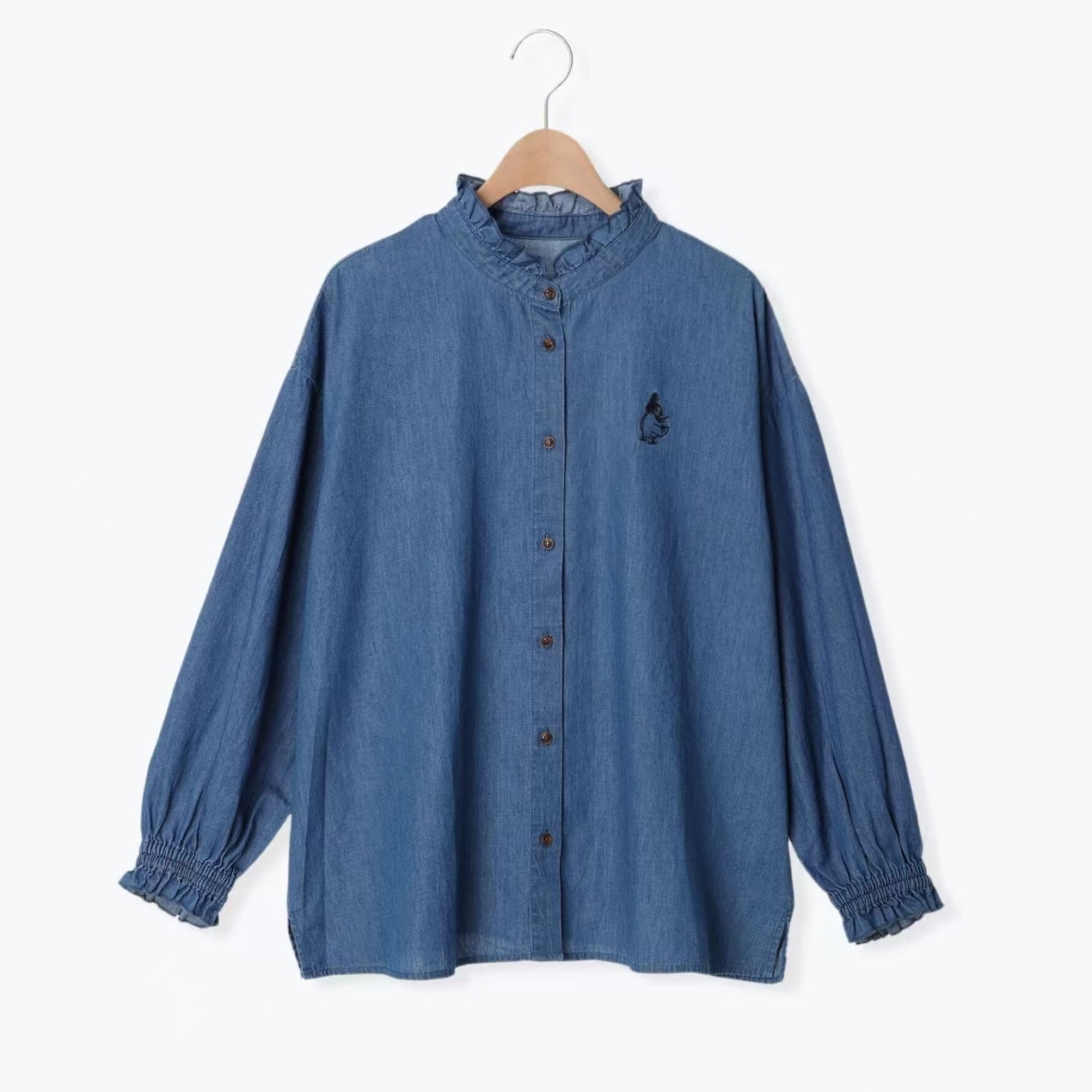 SM2小清新甜美木耳边小肥肥一族姆明合作款长袖衬衫上衣日系女装