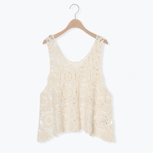 圆领百搭镂空花外穿显瘦背心罩衫马甲女装