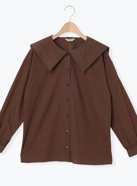 SM2纯棉复古甜美减龄休闲宽松褶裥领长袖宽松衬衫日系女装