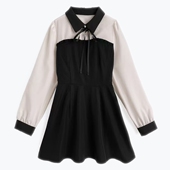 GR甜美百搭蝴蝶结长袖 背面收腰假两件连衣裙短裙A字裙可通勤女装