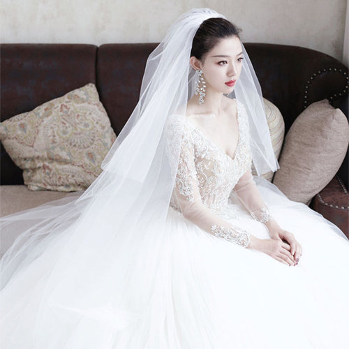 超仙森系网红长款简约大拖尾头纱