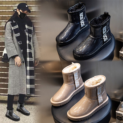 冬季2025新款雪地靴女加绒加厚短筒棉靴女防水中筒机车一脚蹬女鞋