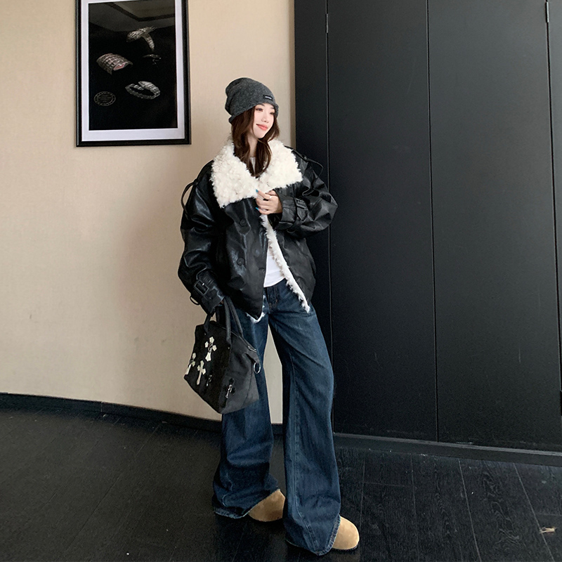 实拍小羊羔毛毛外套冬2025新款皮衣短外套女加厚保暖环保皮草大衣