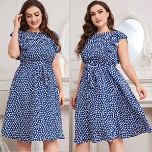 summer women short dresses 女士印花大摆连衣裙 plus 大码 size