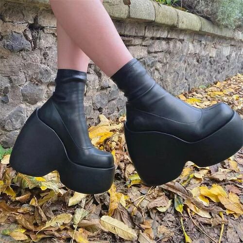 暗黑厚底靴女靴43大码马丁靴women high heel boots martin boots