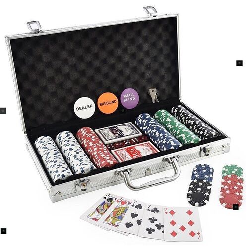 300 Chip Dice Style Poker Set Aluminum Case Taxas 筹码套装