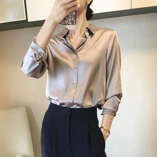 Silk Shirt Loose Shirts Women Satin Blouse Button Vintage