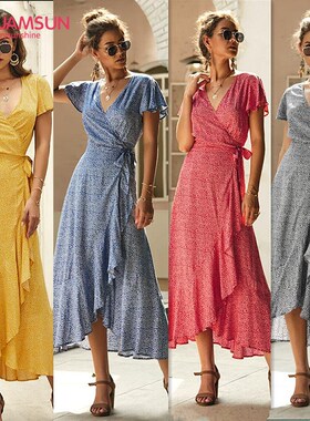 Summer Printed Maxi Dress Women Beach Dresses 印花长裙沙滩裙