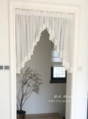 唯美法式美式别墅高端白色波点蕾丝纱拱形玄关装饰门帘成品半帘