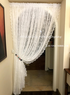 免打孔窗纱宜家风美式窗帘白色网眼玫瑰波浪花边卧室隔断浪漫柜帘