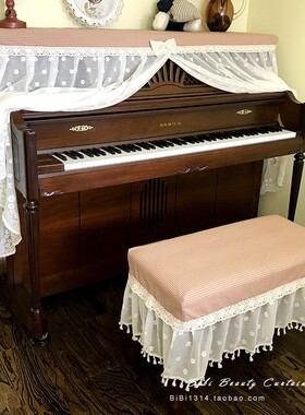 原创美式田园乡村红橙色格子经编网纱蝴蝶结防尘钢琴套钢琴罩