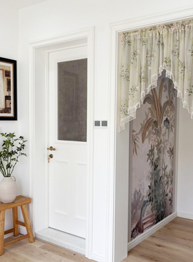 免打孔新品国风绣花玄关拱形装饰门帘翠绿色珍珠高档半帘