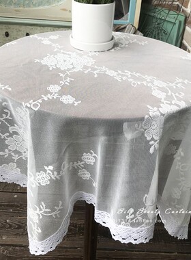 圆桌桌布茶几防尘布艺经编纱蕾丝边桌布可定制