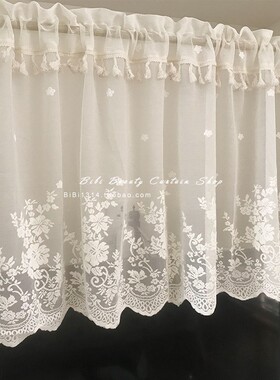 免打孔韩式公主经编米色蕾丝半透明门帘厨房半帘咖啡帘装饰帘定制