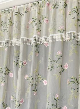 国风法式美式高端粉色蔷薇绣花刺绣纱珍珠花边门帘空调挡风帘