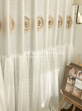 韩式透光不透人梦幻纯白色仿麻立体贴花婚房卧室客厅北欧窗帘