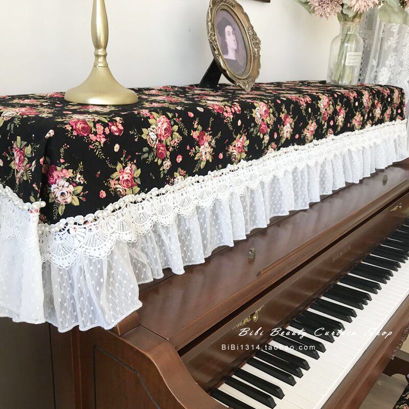 马小萌新品高端棉麻美式复古玫瑰花防尘通用立式钢琴盖巾可定制
