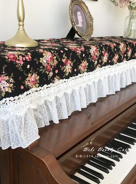 马小萌新品高端棉麻美式复古玫瑰花防尘通用立式钢琴盖巾可定制